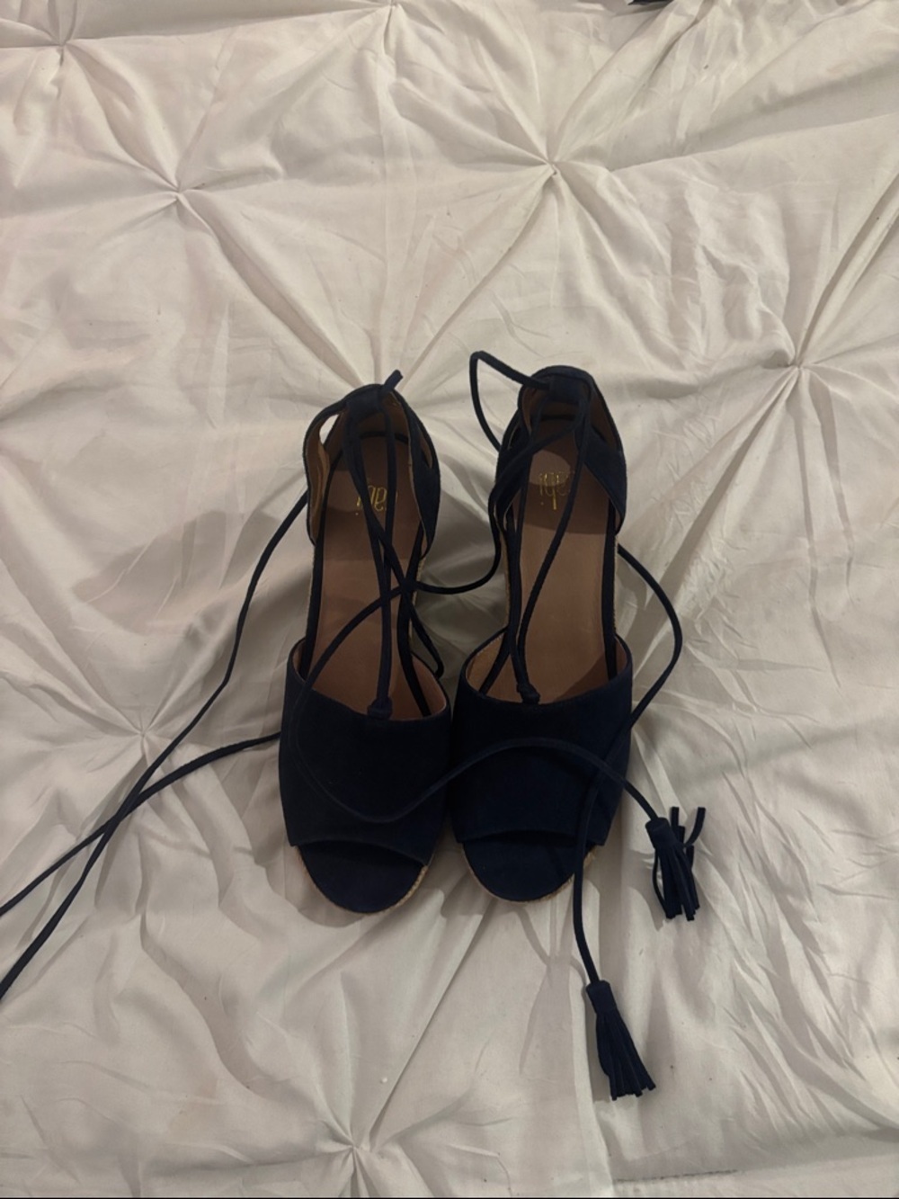 CAbi Navy Suede Lace-Up Heeled Sandals